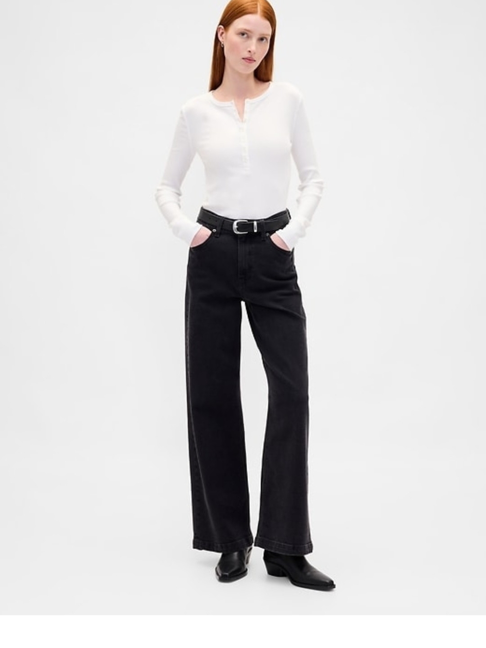 GAP White Ribbed Long Sleeve With Buttons